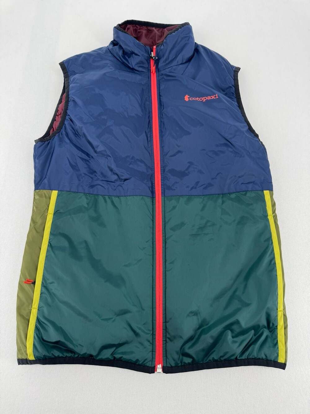 Cotopaxi Teca Calido Vest Size M Blue Green Colorblock Full-Zip Reversible